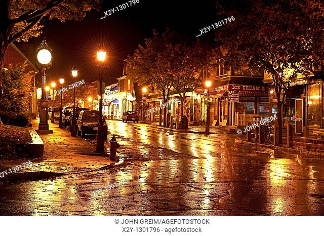 Town of Bar Harbor at night, Maine, ME, USA