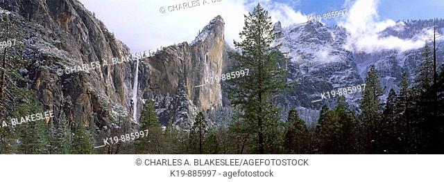Bridal Veil Falls in Winter, Yosemite National Park, Mariposa County, California, U.S.A