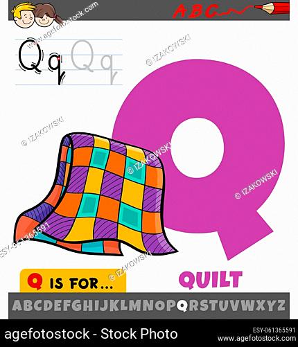 Educational cartoon illustration of letter Q from alphabet with quilt object