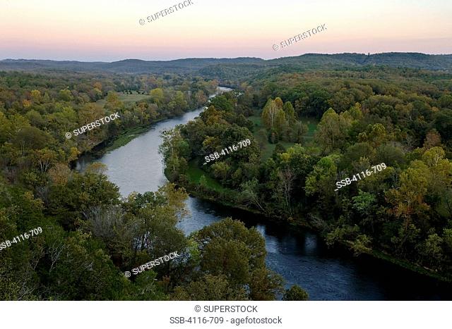 USA, Arkansas, Aerial view Norfork River and trees
