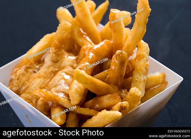 Close up shot of golden french fries