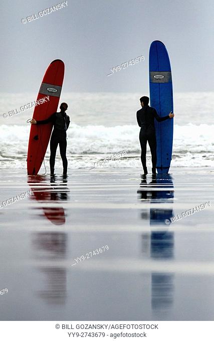 Surfers at Chesterman Beach - Tofino, Vancouver Island, British Columbia, Canada