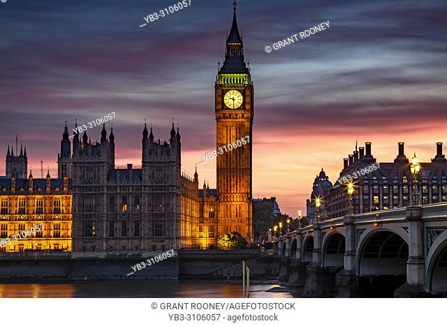 The Elizabeth Tower (Big Ben) and Westminster Bridge, London, England