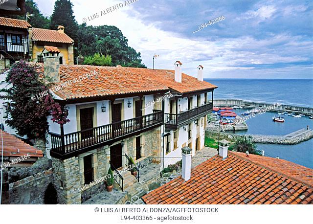Lastres with fishing port in background. Asturias, Spain