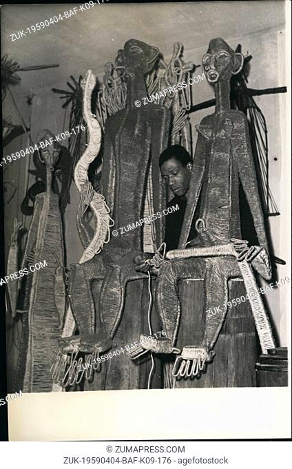 Apr. 04, 1959 - Two Kilometres of String to make those 'African Gods: An exhibition will open shortly in the Galerie Des Beaux-Arts in Paris