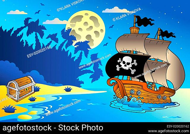 Night seascape with pirate ship 1