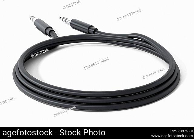 Guitar or other instrument cable isolated on white background. 3D illustration