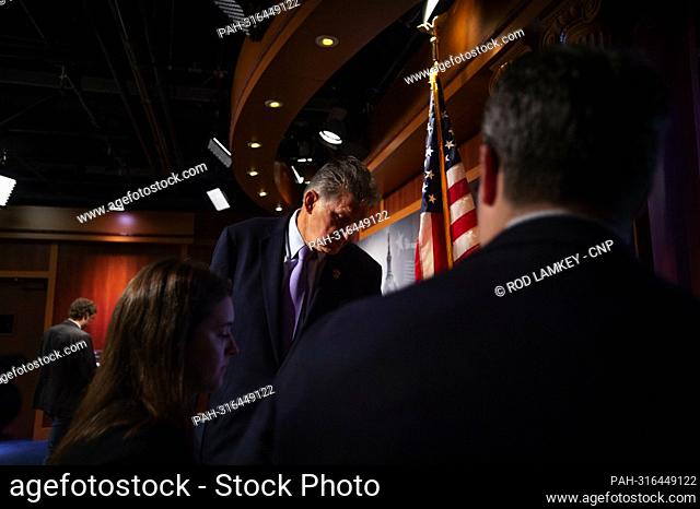 United States Senator Joe Manchin III (Democrat of West Virginia) departs following a press conference at the US Capitol in Washington, DC, Tuesday
