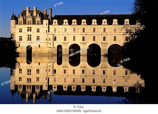 France, Indre et Loire, chateau de Chenonceau with Renaissance style on Cher river banks, built between 1513 and 1530