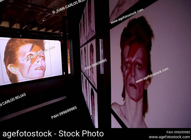 Madrid, Spain; 14.03.2023.- Bowie taken by Duffy. The iconic image of lightning that crosses the face of David Bowie on the cover of the album ""Aladdin Sane""...