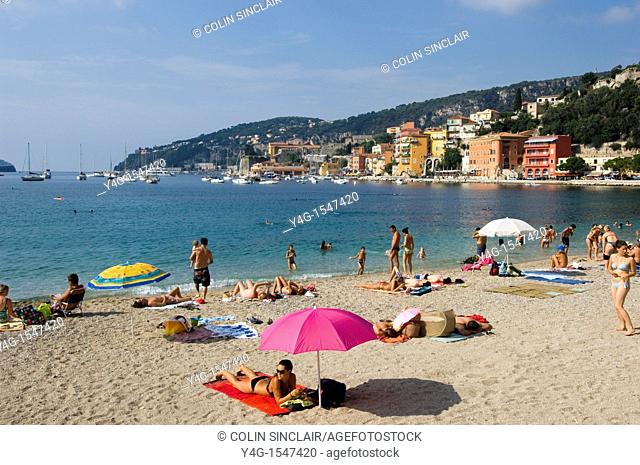 Villefranche sur Mer, the beach and holidaymakers, South of France