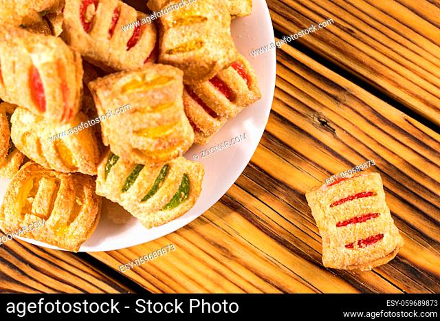 cookies from puff pastry with colored jam