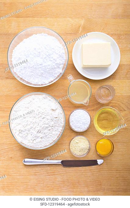 Ingredients for making lemon shortbread hearts