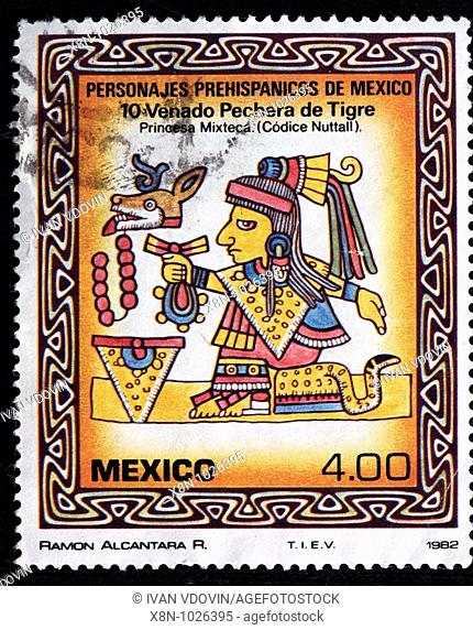 Princess of Mixteca, Pre hispanic personalities of Mexico, postage stamp, Mexico, 1980
