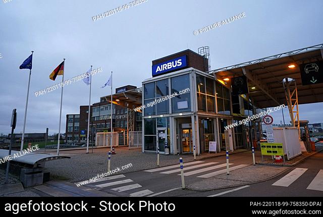 18 January 2022, Hamburg: The main gate of the Airbus plant in Hamburg-Finkenwerder. At the start of his inaugural visit to the German states