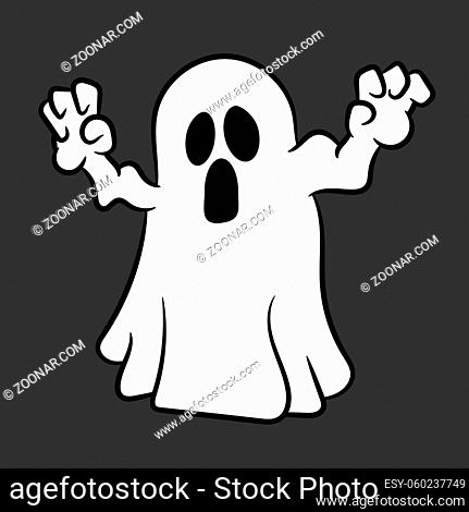 Crazy Halloween ghost on a sign, holiday vector cartoon illustration