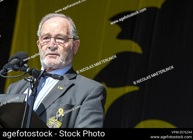Wim De Wit delivers a speech at the 20th edition of the 'IJzerwake' ceremony at the 'Gebroeders Van Raemdonck Monument' in Ieper (Ypres), Sunday 29 August 2021
