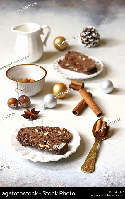 Chocolate cantuccini with spices for Christmas