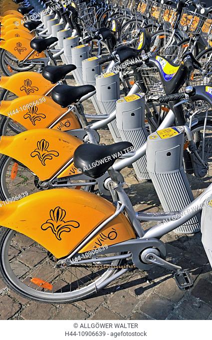 parked, one, railway station, Belgium, Brussels, Europe, bicycles, bikes, rent, row, transport, environment, ecological, environmental, friendly, rental company