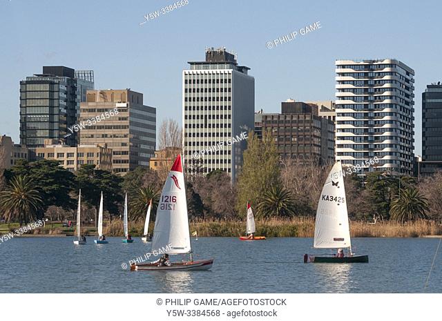 Sailboats on Albert Park Lake, Melbourne, Victoria, Australia