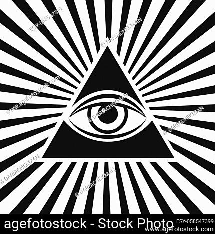 Masonic symbol The all-seeing eye inside the pyramid triangle icon. Vector illustration on a white background