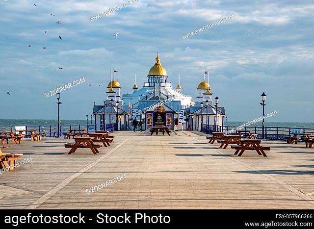 EASTBOURNE, EAST SUSSEX/UK - JANUARY 7 : View of Eastbourne Pier in East Sussex on January 7, 2018. Two unidentified people