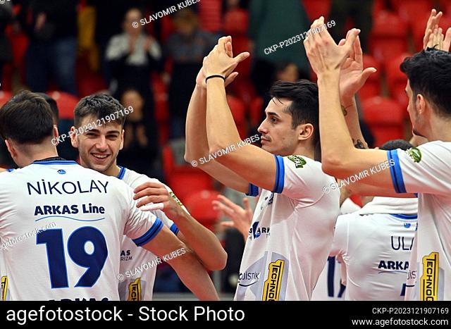 Arkas players are happy with the victory and the progress after the men's CEV Volleyball Cup the eighth finals return match VK CEZ Karlovarsko vs Arkas Spor...