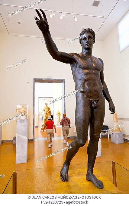 Antikythera Ephebe bronze statue in the National Archaeological Museum, Athens, Greece