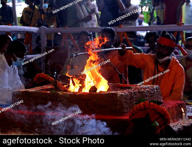 Celebrations are seen taking place inside Iskcon temple sector 33 on the eve of The Hindu Festival of Janmashtami on 30th August 2021 in Dhaka, Bangladesh