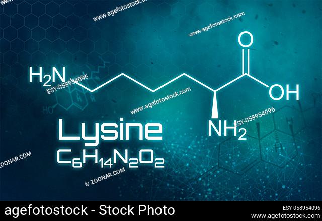 Chemical formula of Lysine on a futuristic background