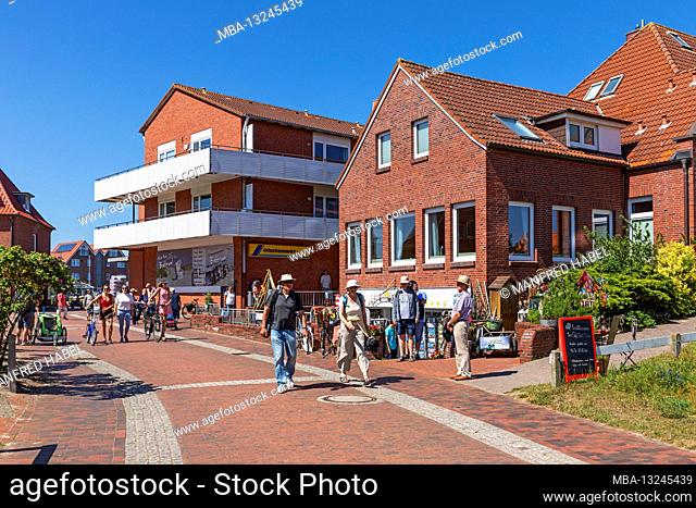 Town view, shops, Westdorf, East Frisian island Baltrum, Lower Saxony