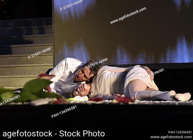 Tobias Moretti and Mavie Horbiger at the photo rehearsal for the theater play 'Jedermann - Das Spiel vom Mortiches rich man' at the Salzburg Festival 2020 on...
