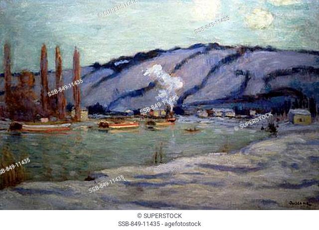 On The Banks Of The Seine In Winter by Eugene Antoine Durenne, oil on canvas, 1915, 1860-1944, USA, Pennsylvania, Philadelphia, David David Gallery