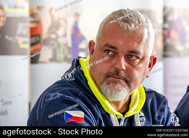 Racer Ondrej Martinec attends the presentation of the Czech Samurais team before the new edition of the Dakar Rally, in Novy Bydzov, Czech Republic