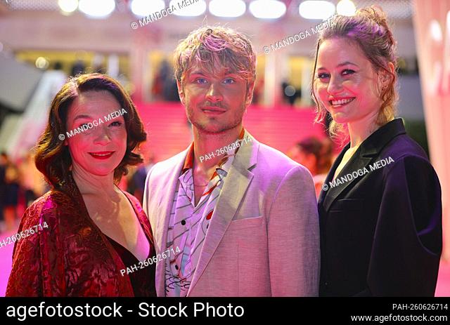 Cannes, France - October 13, 2021: Cast of german Period Drama Sisi with german Actors Jannik Schuemann, Dominique Devenport, Julia Stemberger at Canneseries