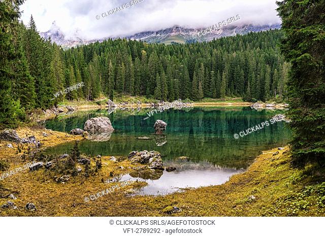 Carezza lake, Bolzano province, Trentino Alto Adige, Italy