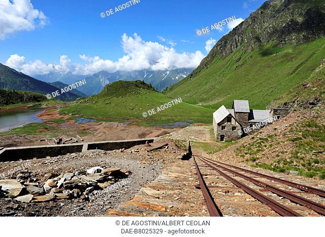 The rails for transporting materials extracted in the old mine of Ridnaun, Ratschings, Trentino-Alto Adige, Italy