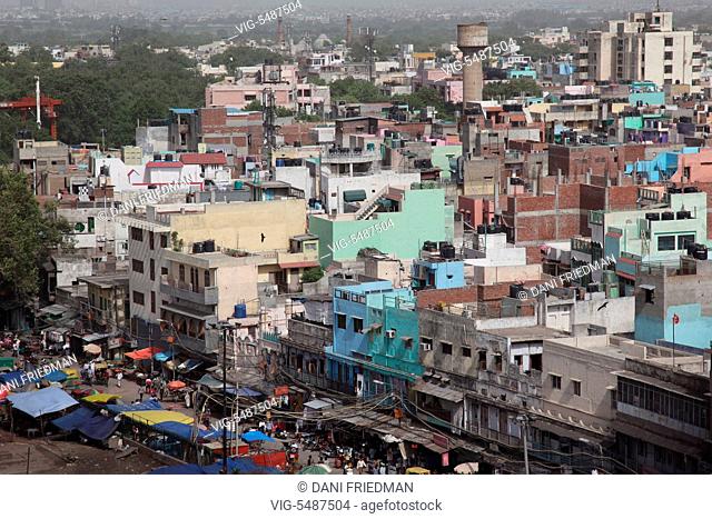 Aerial view of a buildings in Old Delhi, India. - OLD DELHI, DELHI, INDIA, 10/07/2014