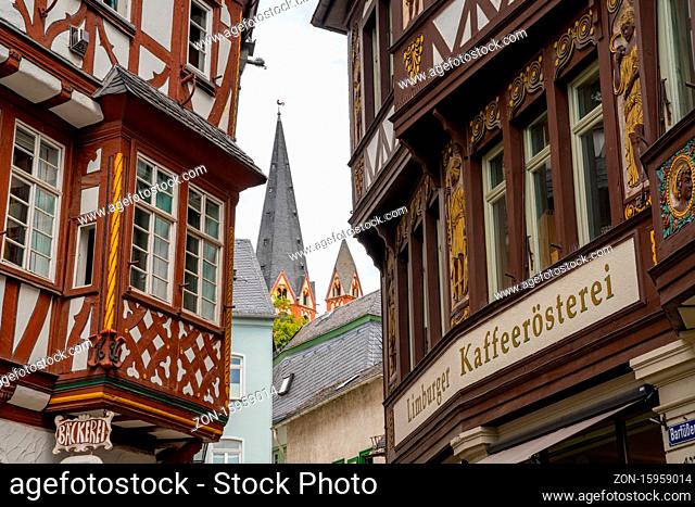 Limburg, Hessen / Germany - 1 August 2020: well-maintained and historic old half-timbered houses in the old city center of Limburg