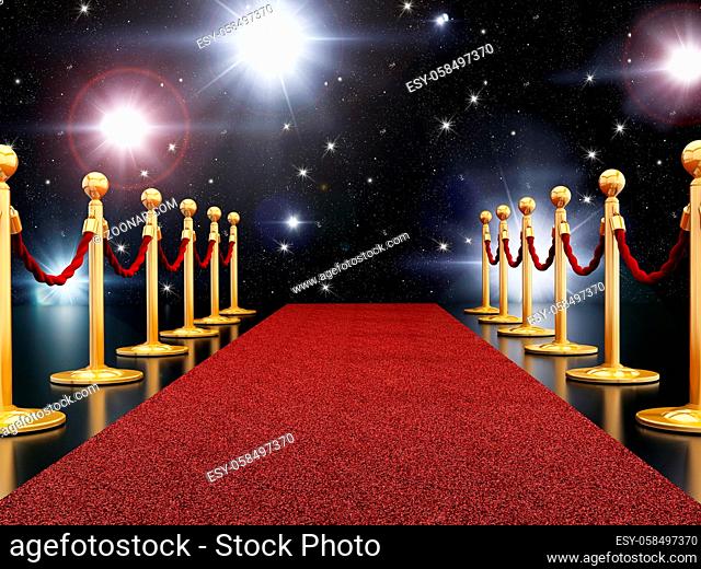 Red carpet night illuminated with flashes