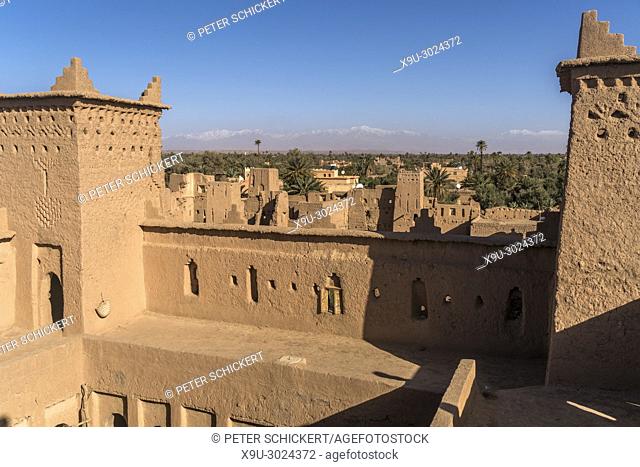 Kasbah Amerhidil or Imridil and date palms of Skoura oasis, Ouarzazate, Kingdom of Morocco, Africa