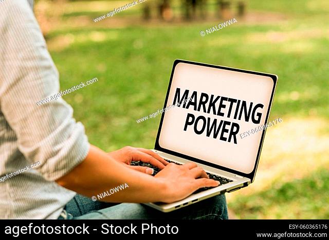 Hand writing sign Marketing Power, Business overview ability of a firm to profitably raise the market price Online Jobs And Working Remotely Connecting People...
