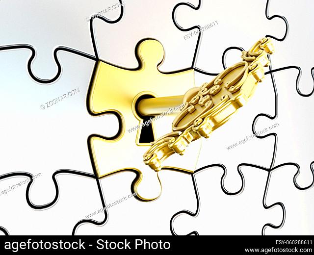 Golden key on the puzzle part