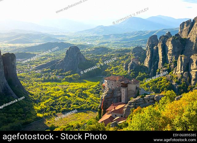 Summer Greece. Rock monasteries in Meteora. Sunny day