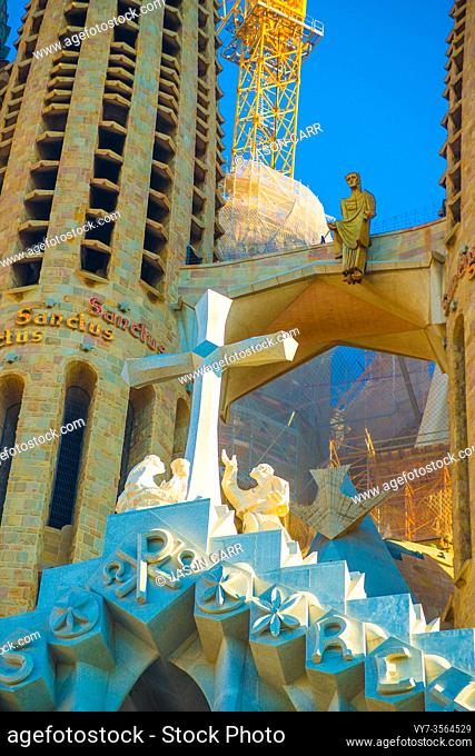 BARCELONA, SPAIN - January 9, 2019: La Sagrada Familia's construction in progress. It is on the part of UNESCO World Heritage site by an artist Antoni Gaudi
