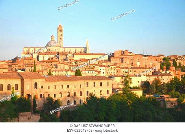 Gorgeous panorama of Siena at sunset in the summertime, Tuscany, Italy