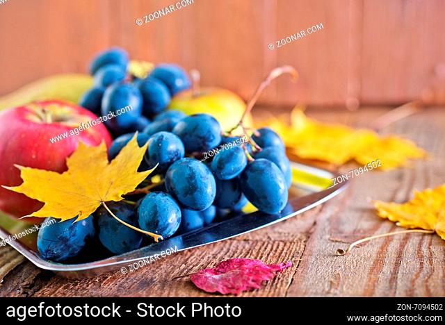 autumn harvest on the metal tfay and on a table