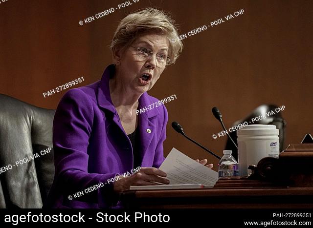 United States Senator Elizabeth Warren (Democrat of Massachusetts) asks a question to Sarah Bloom Raskin, nominated to be vice chairman for supervision and a...