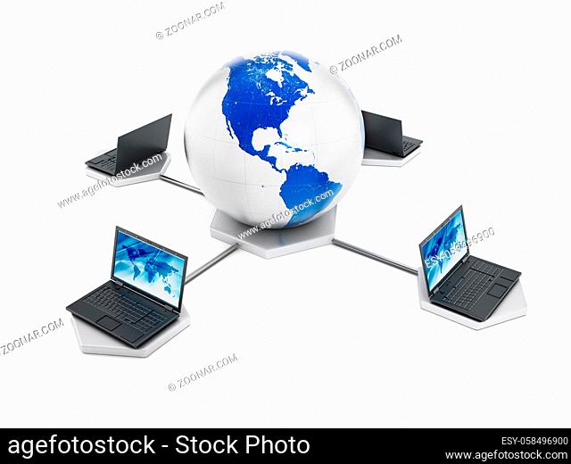 Global computer network isolated on white background