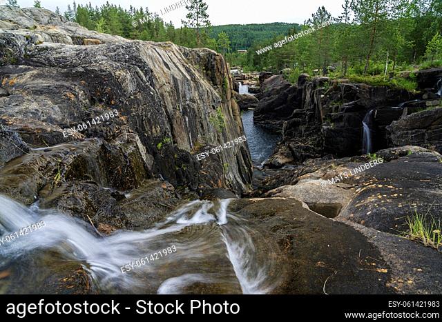 Storforesen nature reserve hiking are with canyon and waterfall, Älvsbyn county, Norrbotten province, Sweden